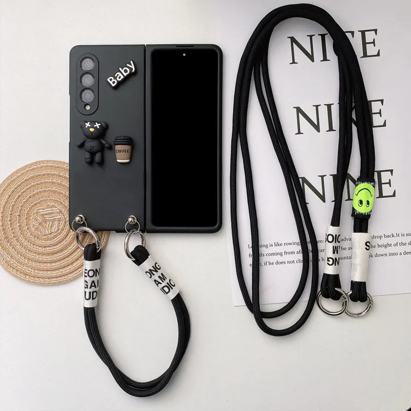 Fashion Cute Coffee Portable Rope Phone Case For Samsung Galaxy Z Fold 4 Z Fold 5 6 ZFold 3 2 Crossbody Necklace Lanyard Cover