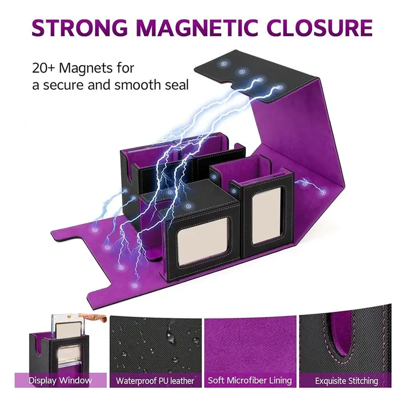 AS96-Multi-Purpose For Game Sports Card Trading Card Deck Box, Removable Deck Case, Storage Box Purple+Black