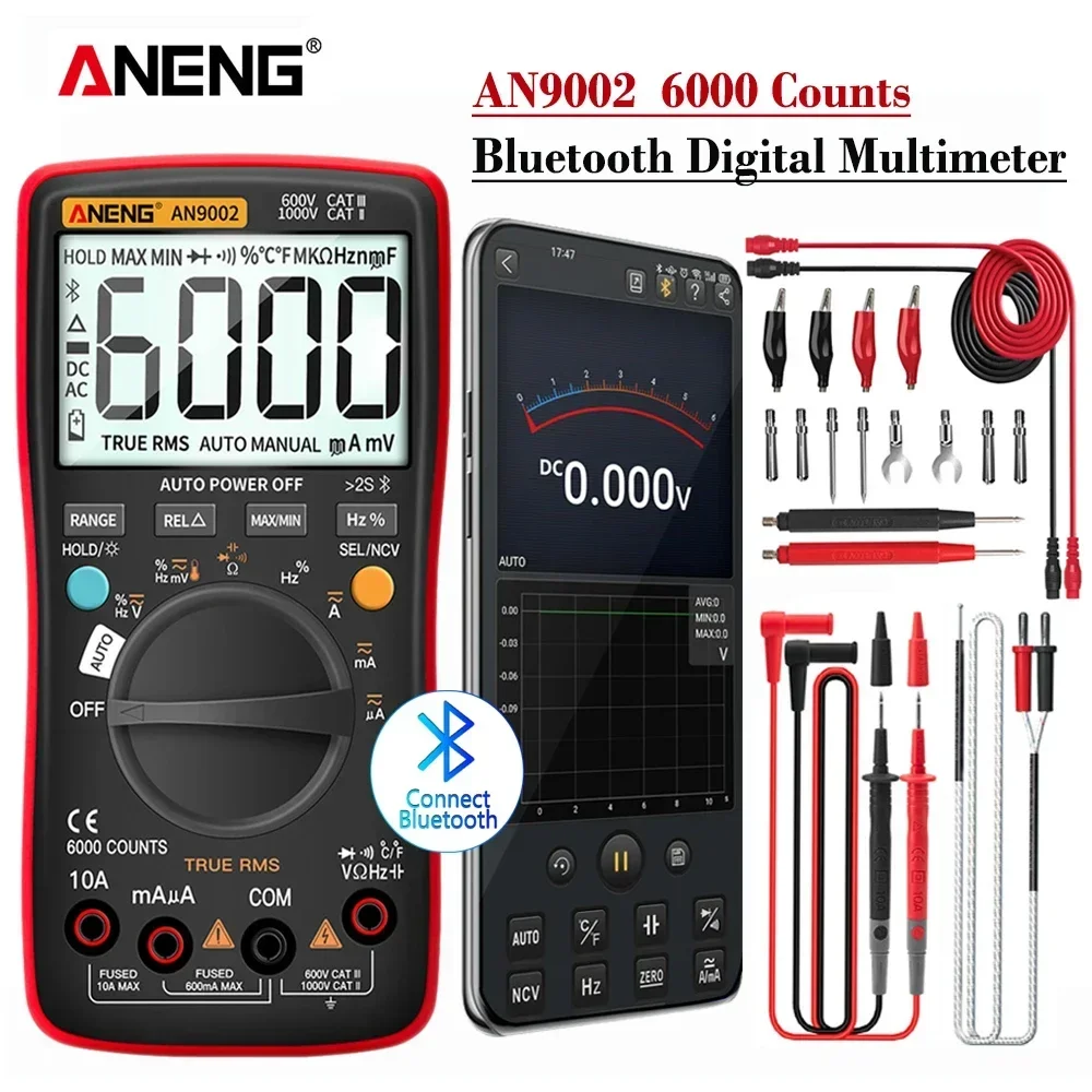 AN9002 Bluetooth Digital Multimeter 6000 Counts Professional MultimetroTrue RMS AC/DC Current Voltage Tester Auto Range