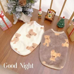 New Ins Pet Clothes Dog Cat Winter Coral Fleece Warm Home Clothes Vest Teddy Bear Clothing Printed Cartoon Bear Dog Sweater