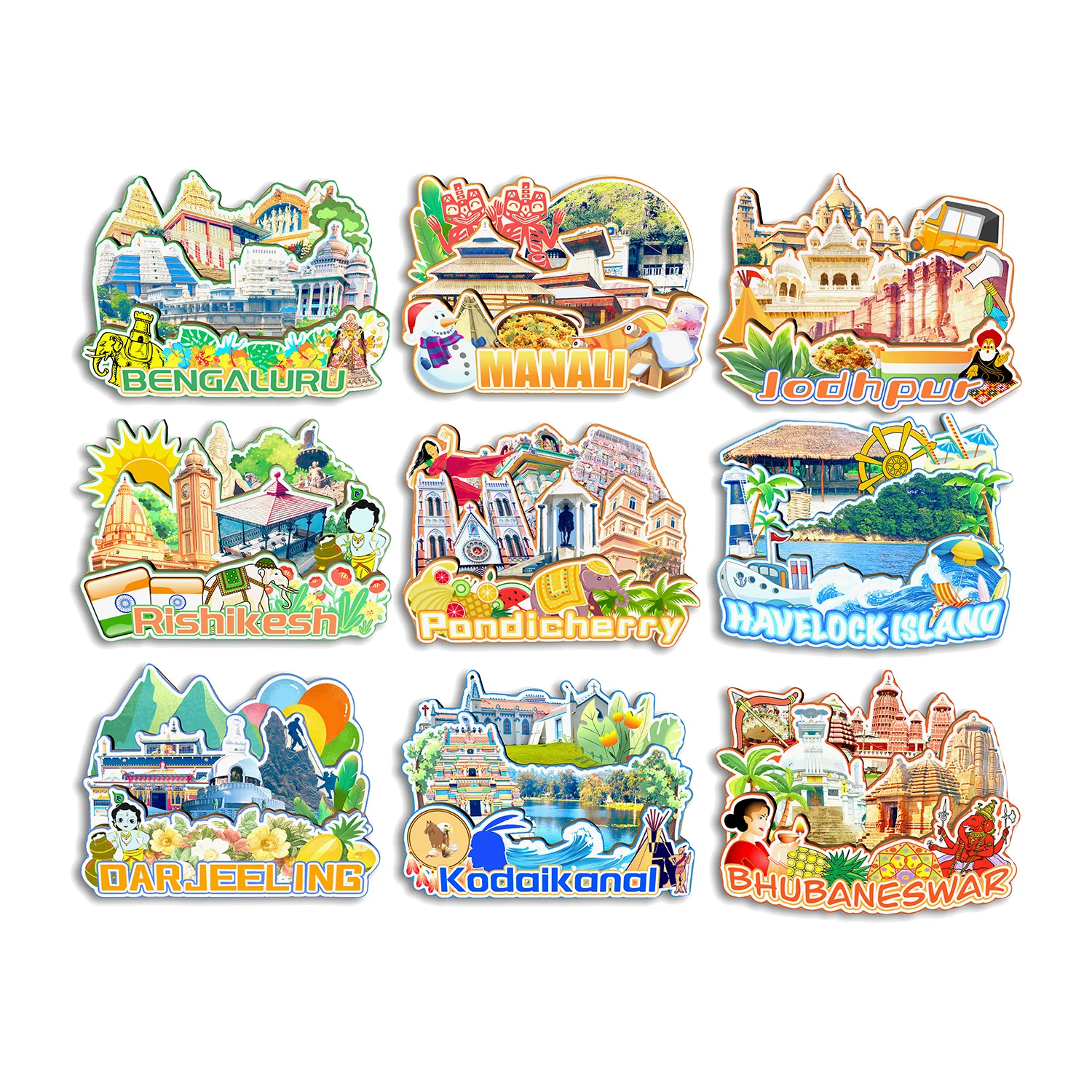 

Rishikesh Jodhpur Manali Bengaluru Pondicherry Bhubaneswar Kodaikanal Darjeeling India Fridge Magnet Travel Souvenir Gift