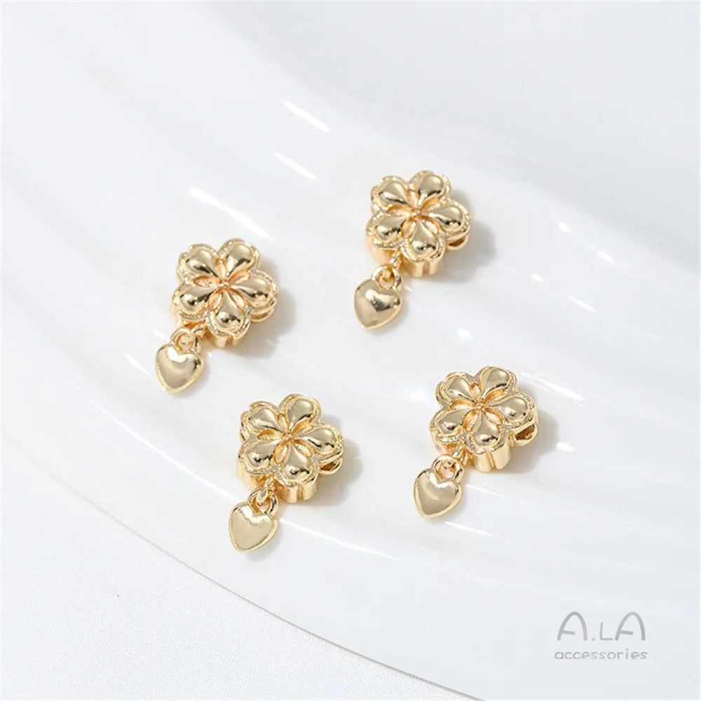 14K Gold-plated Double-sided Peach Blossom Bead Compartment Hanging Peach Heart Cherry Handmade DIY Bracelet Jewelry Accessories