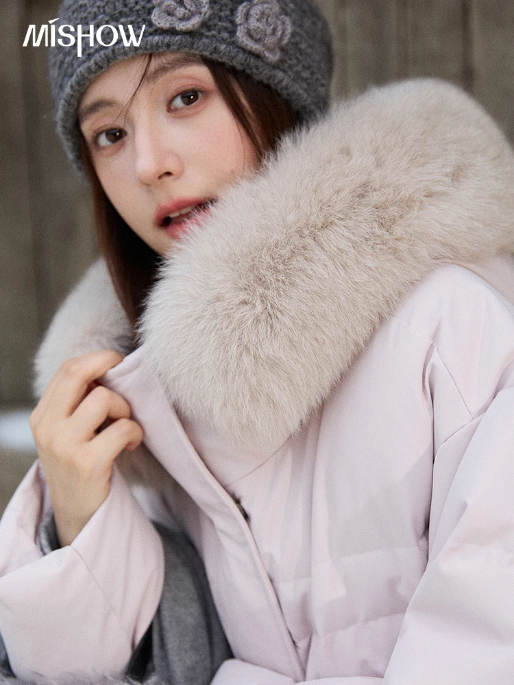 MISHOW-Chaqueta corta y ligera para mujer, chaqueta holgada de manga larga con cuello de piel desmontable, abrigo cálido MXE87Y0084