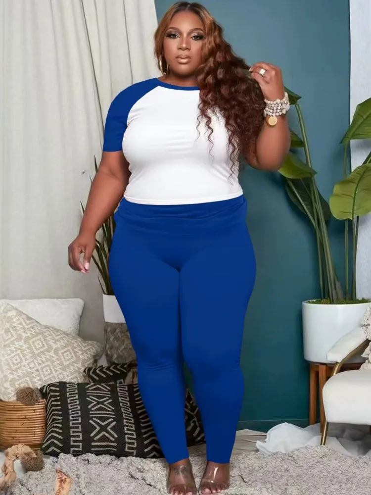 L-4XL Plus Size Clothes Sets For Women's Clothing Two Piece Set Casual Solid Short Sleeve Top And Pants Set Fashion Clothing