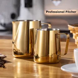 304 Stainless Steel Milk Frothing Pitcher Coffee Milk Foam Jar Coffee Milk Foam Can Coffee Shop Latte Accessories Blue And Gold