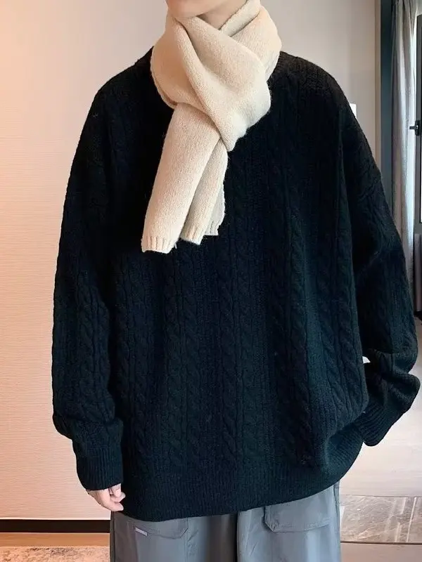 Pakaian Rajut Musim Dingin Pria Model Longgar Gaya Jepang, Sweater Kasual Klasik Serbaguna Ukuran Besar Nyaman...