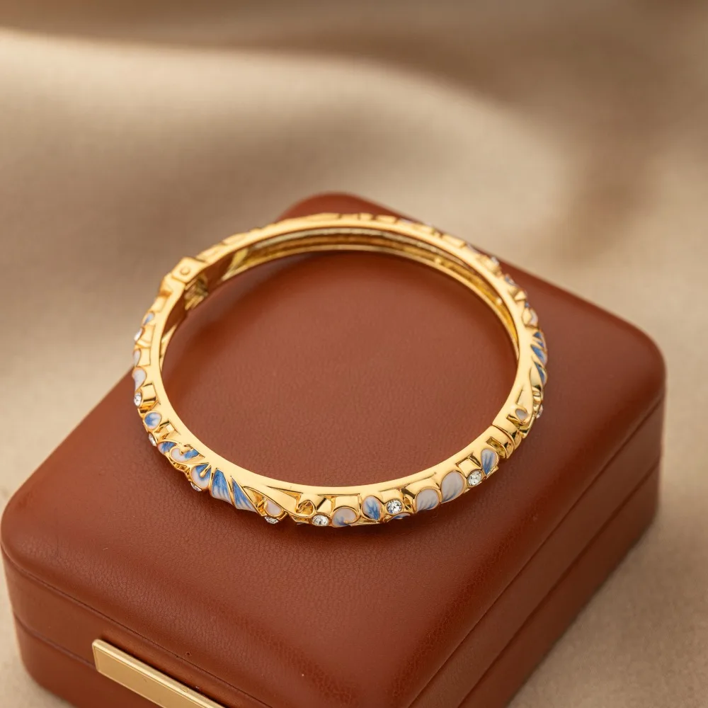 Rich Colors Light Luxury Court-style Bracelet Electroplating Craft Alloy Material Enamel Oil-drip Floral Bracelet Round Bangle
