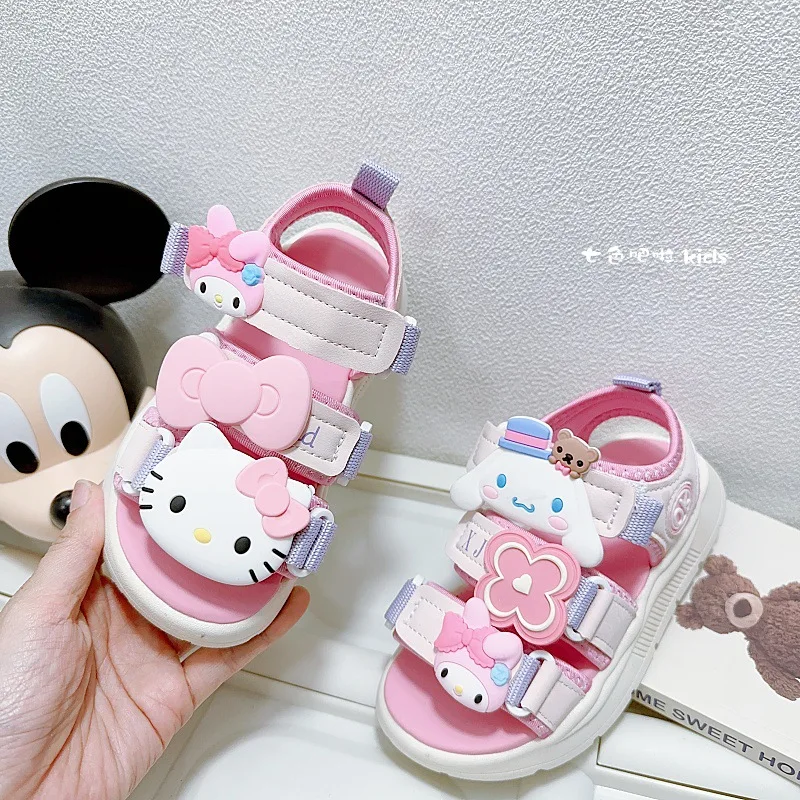 

Girl Sandals Sanrios Hello Kittys Student Go Out Beach Shoes Cartoon Kawaii Anime Figure Princess Fashion Child Sports Shoe