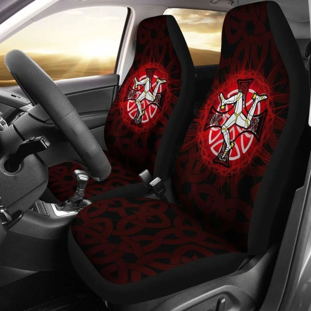 Isle Of Man Car Seat Cover Triskelion With Celtic Cross & Circle (Red),Pack of  Front Seat  Cover