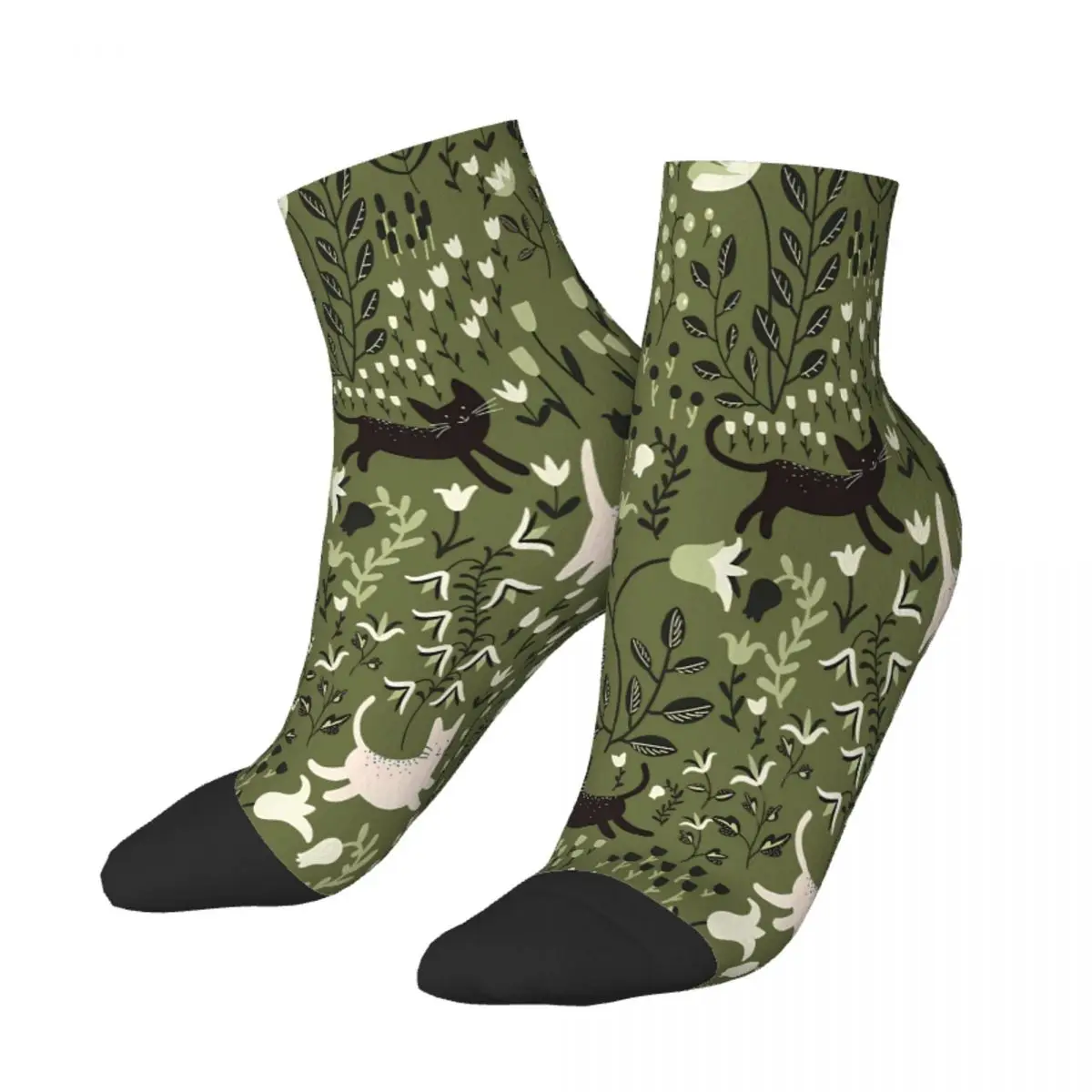 Cats In The Garden Pattern Ankle Socks Male Mens Women Summer Stockings Harajuku