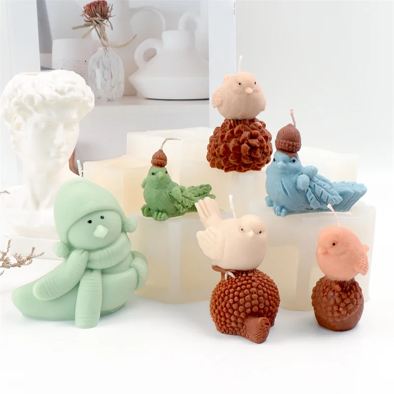 3D-Tannenzapfen, sitzender Vogel, Silikon-Kerzenform, DIY-Vogel mit Tannenzapfen, Haselnusskopf, Kerzen, Gips, Heimdekoration, Geschenk
