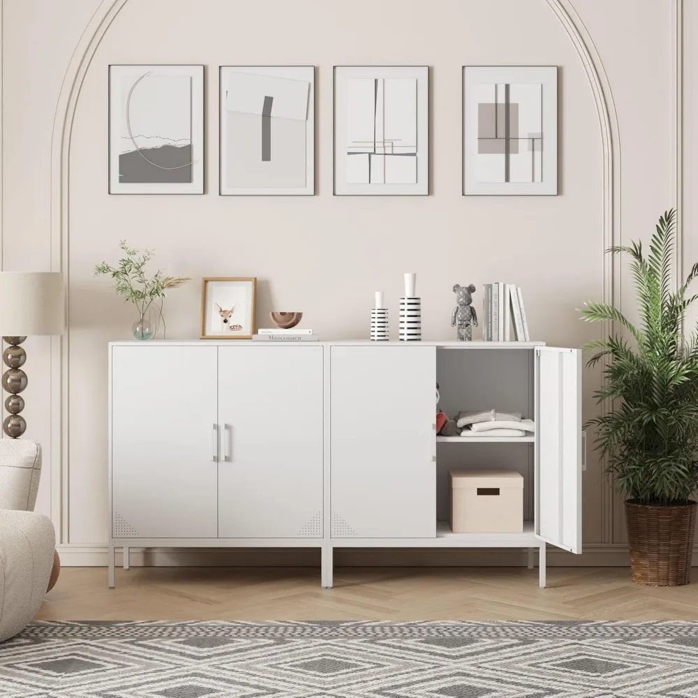 Gabinete de almacenamiento de metal con estante ajustable, aparador de buffet de acero para varias habitaciones