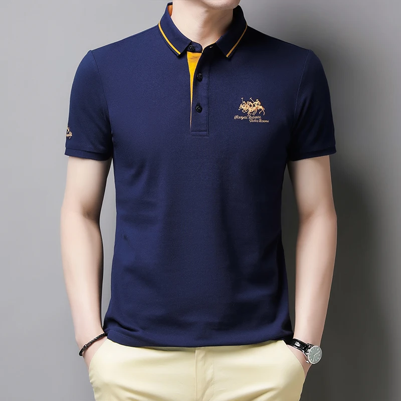 2024 New Men\'s Business Exquisite Embroidery 100% Cotton Summer Short Sleeved Polo Shirt Trendy Leisure Comfortable T-Shirt Top