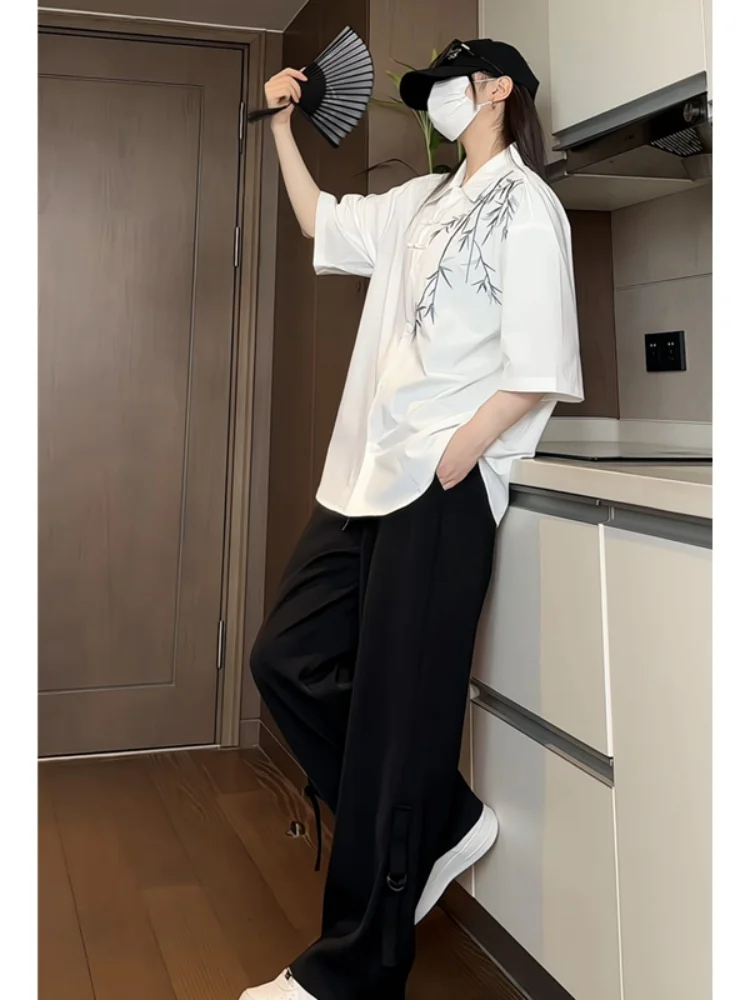 

Новая мужская летняя тонкая рубашка из ледяного шелка свободного кроя в китайском стиле с вышивкой и пуговицами, танский костюм, парная одежда