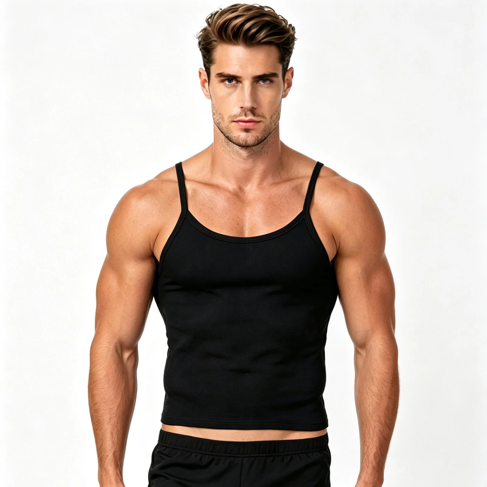 Sport-Crop-Tanktop für Männer, Geripptes Athletisches Muskel-Unterhemd, Trägerlos, Ärmellos, für Fitness, Bodybuilding, Sommer, Slim Fit, Workout, Jogging – Detail 3