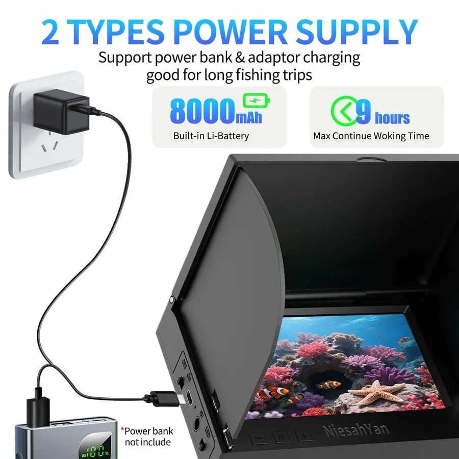 كاميرا صيد تحت الماء، كاميرا صيد على الجليد بعدسة عالية الدقة 1080 بكسل مع 12 قطعة من أضواء الأشعة تحت الحمراء، بطارية LiBattery 8000 مللي أمبير في الساعة، IP68 مقاومة للماء #6