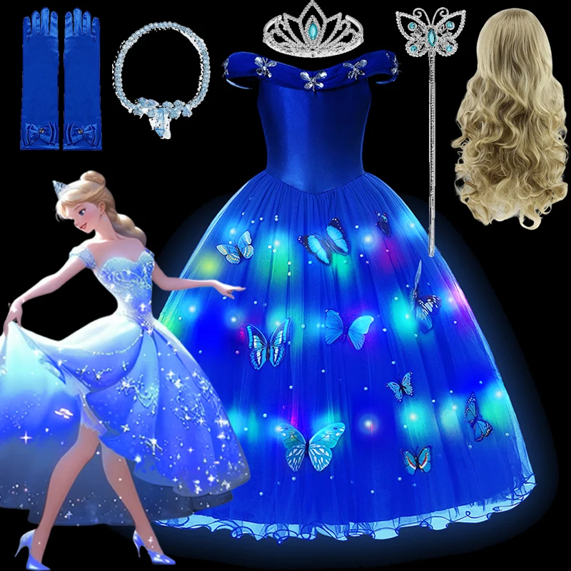 

Disney Girls LED Light Up Cinderella Cosplay Costumes Cinderella Princess Dress Kids Halloween Costume Bithday Party Clothings