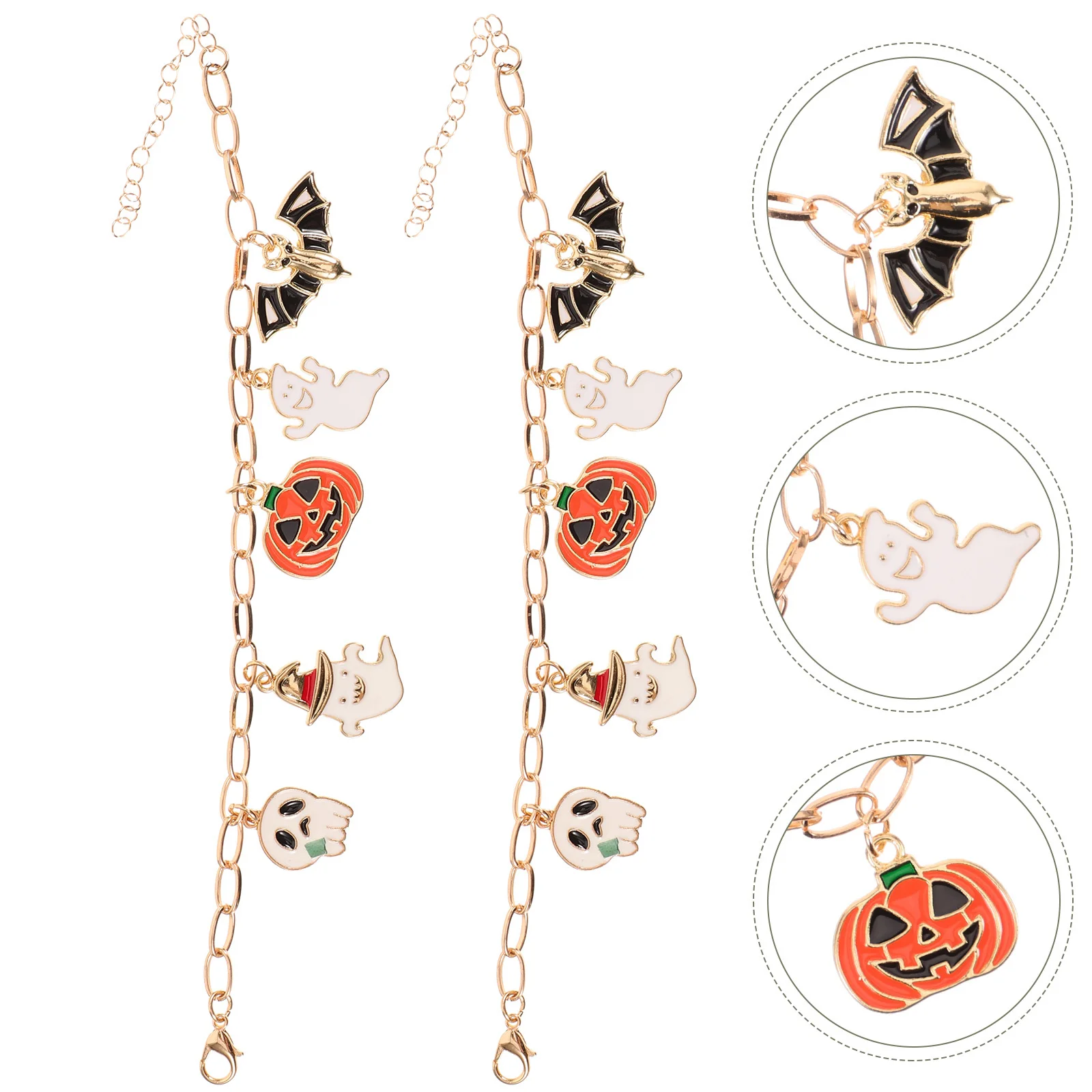 

2Pcs Halloween Themed Pumpkin Bat Lips Drop Oil Alloy Pendant Bracelet Cartoon Jewelry Drop Oil Pendant Bracelet