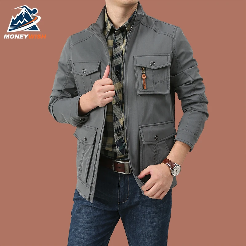 

MONEYWISH Workwear Jacket 2025 New Fashion Classic Loose Breathable Multi Pocket Lapel Jacket Outdoor Casual Business Men Jacket