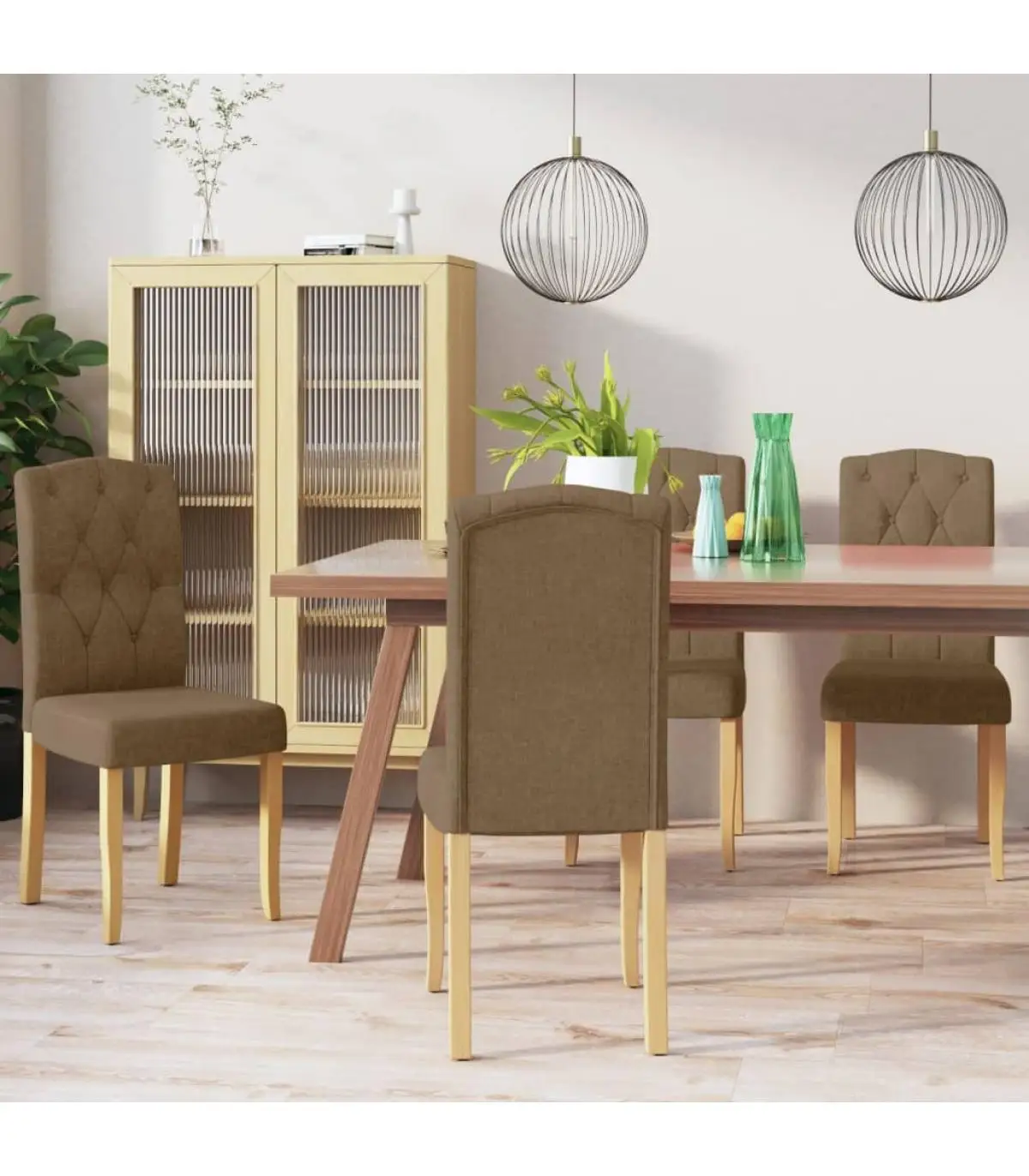 4 PCs Brown Fabric Dining Chairs Dining Chair