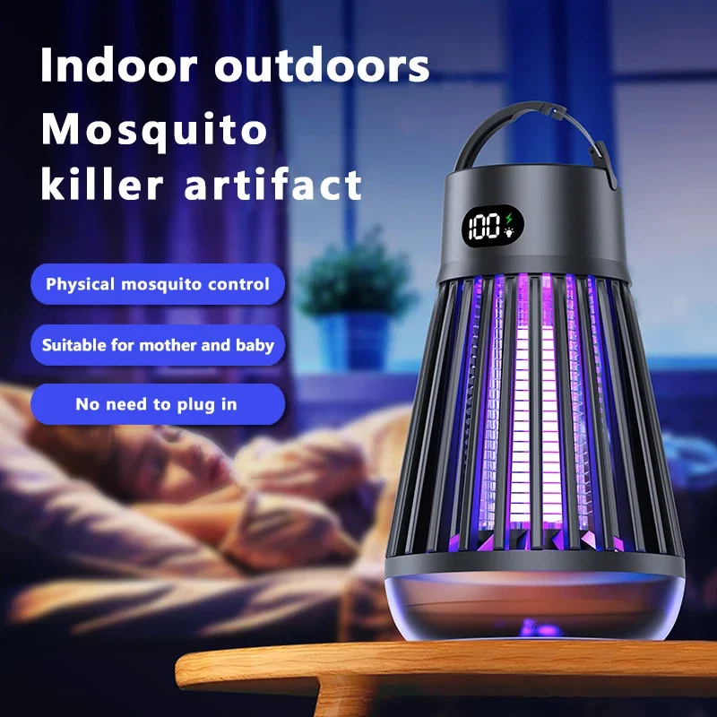 USB Charging Electric Mosquito Lamp Portable Indoor Outdoor 2 in 1 Killer with Safety Shock Feature for Home