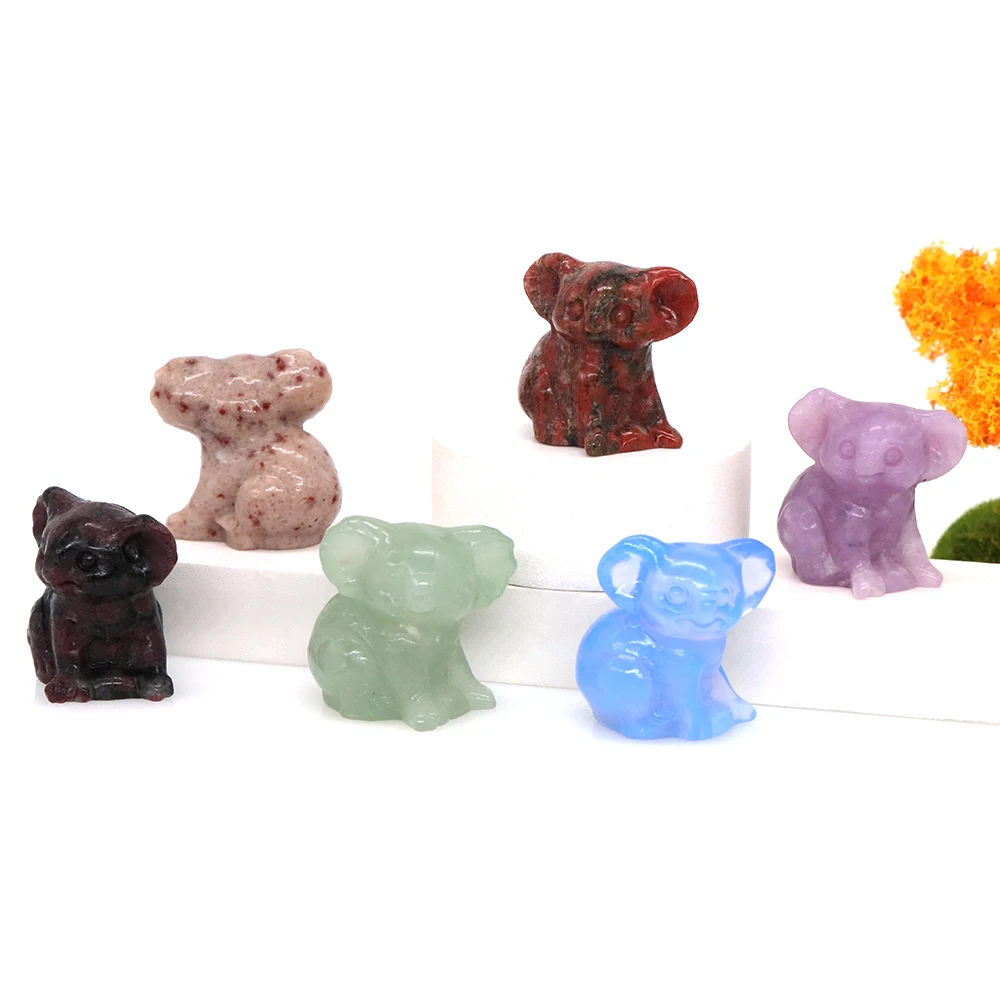 

1.2" Koala Statue Natural Stone Crystal Carving Healing Reiki Animal Figurine Energy Crafts Home Desk Decoration Christmas Gifts