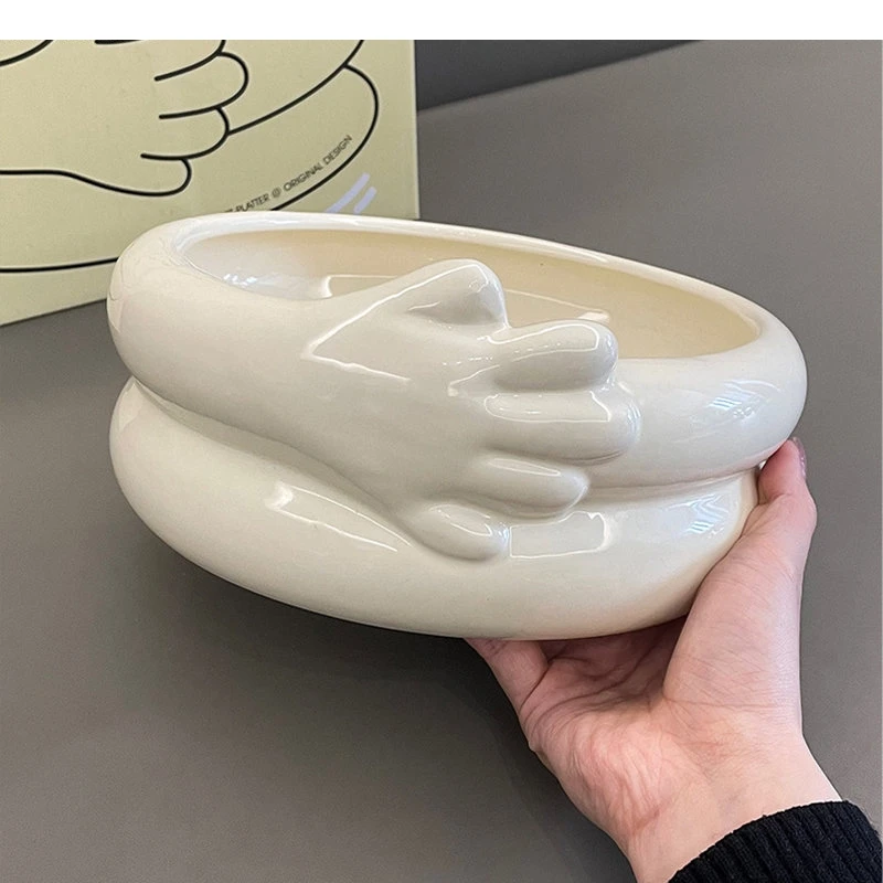 

Ceramic Fruit Plate Living Room Tea Table Snack Dried Salad Plates Household Solid Color Tableware