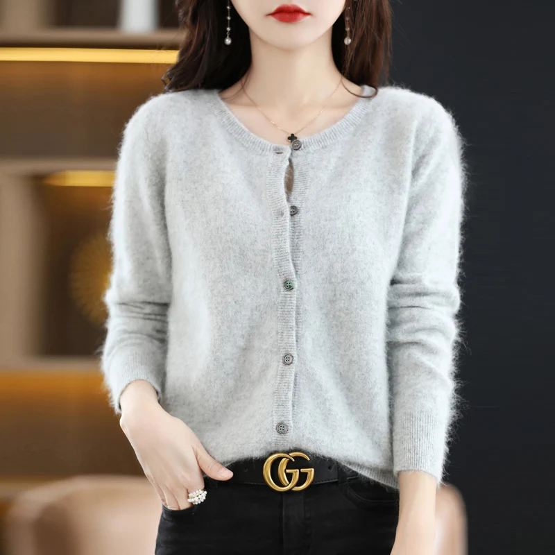 Sweater for Women Spring and Autumn 100% Mink Cashmere Sweater Knitted Cardigan Women\'s Coat Loose Large Size Low Round Neck Top