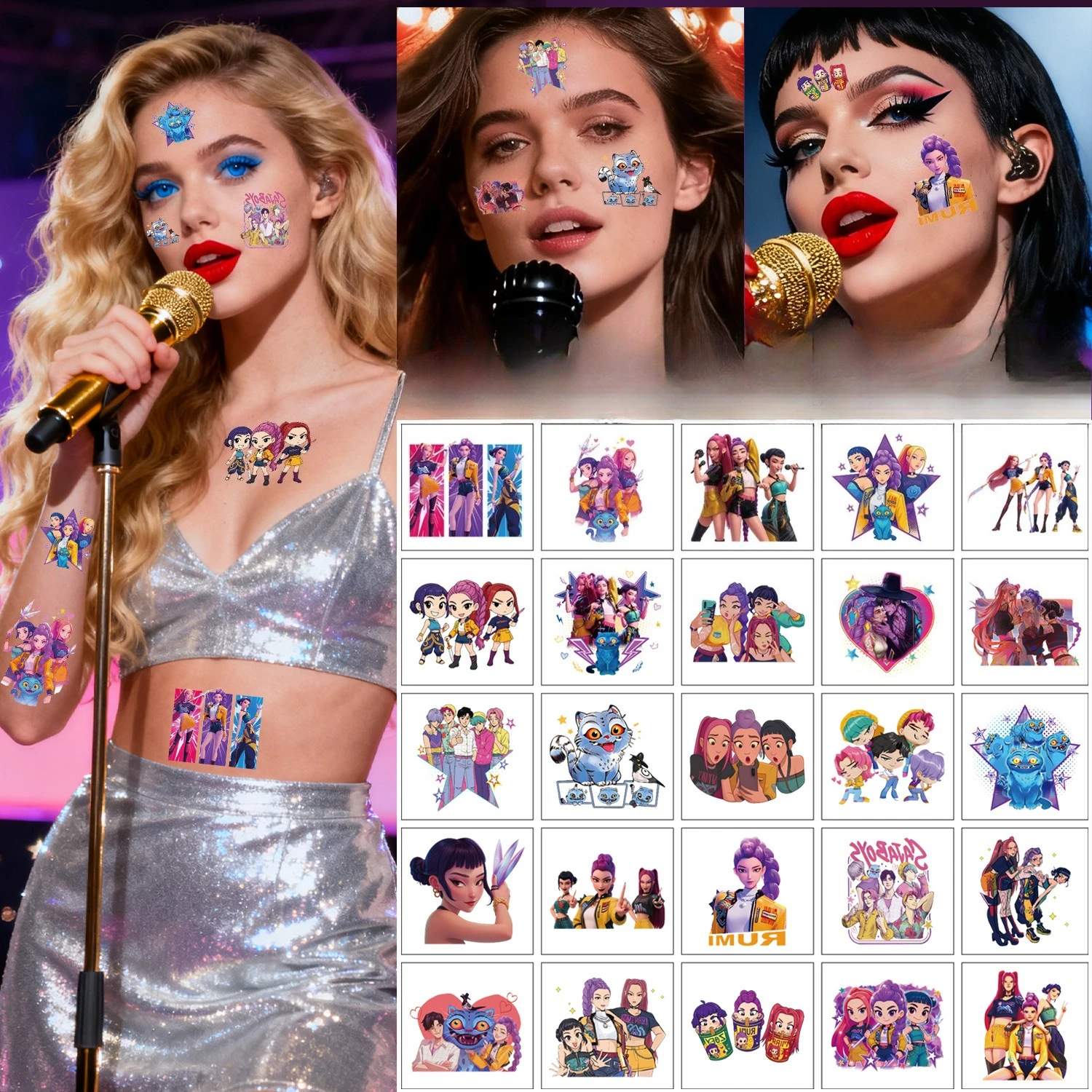 

25 шт./лот, маленькая новая мультяшная Kpop, охотники на демонов, временная татуировка, наклейка Руми, милая водонепроницаемая татуировка для забавной вечеринки, подарок