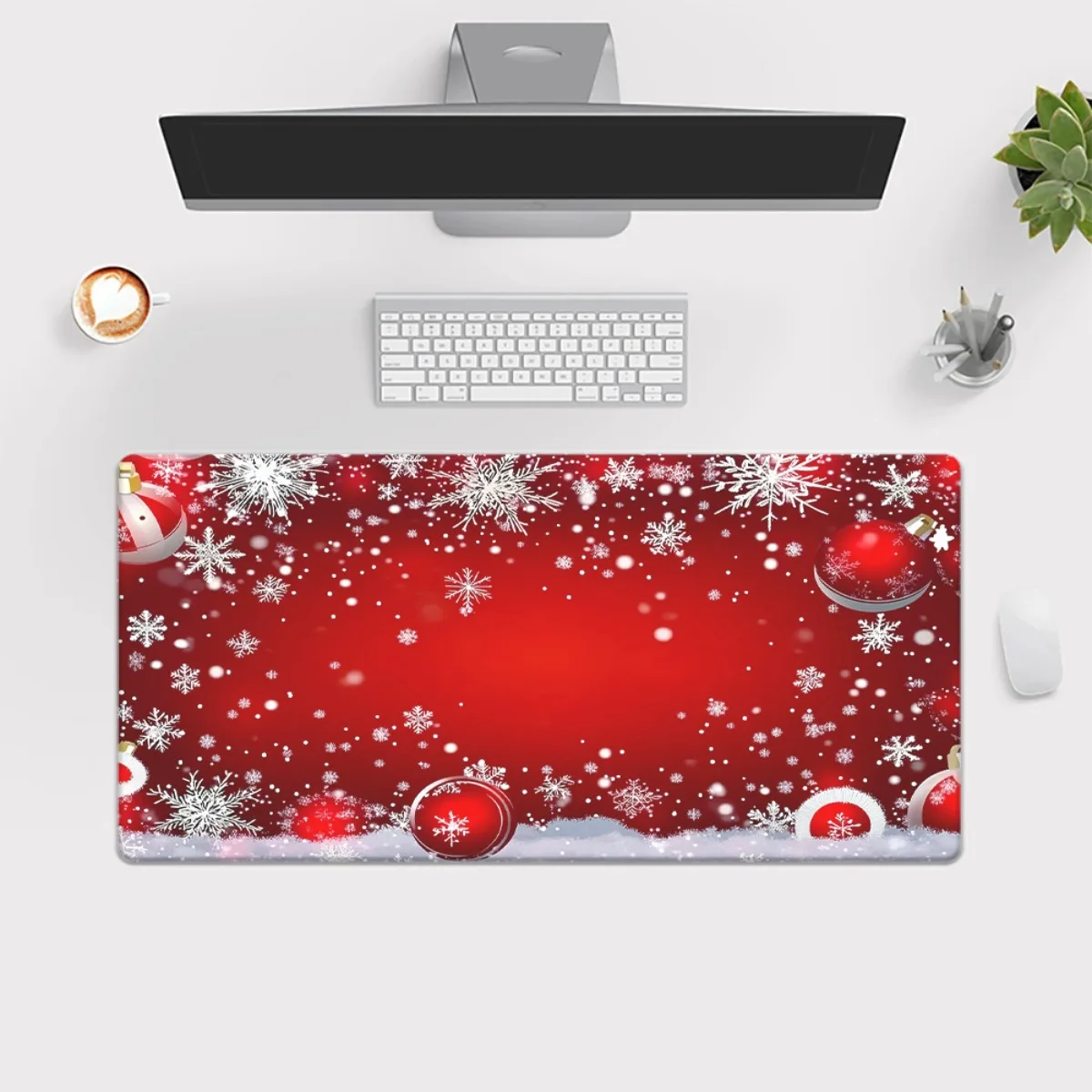 The snowflake and Holly berry patterned mouse pad anti-slip rubber base is suitable for home and gamer computer accessories
