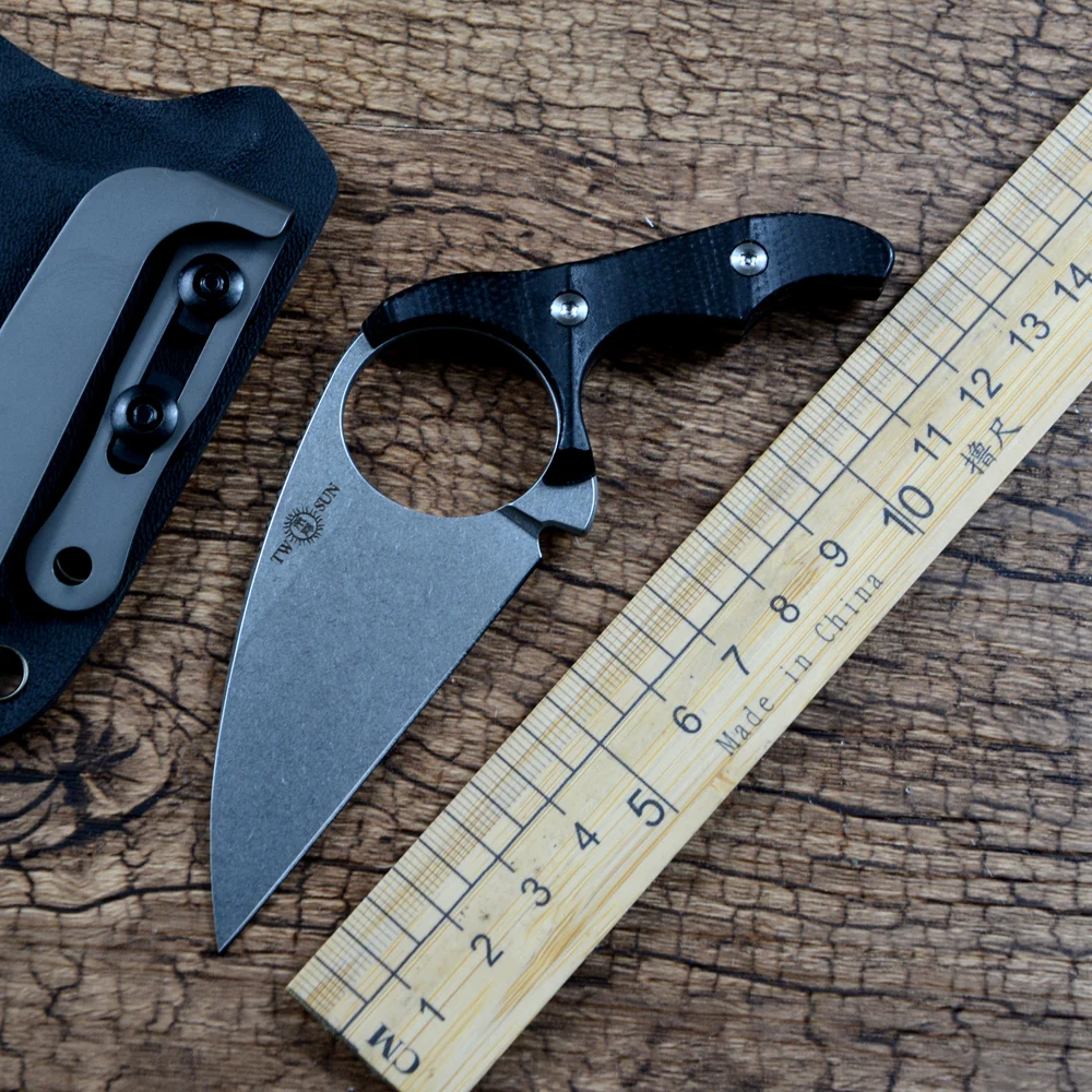 

TWO SUN Fixed Knife 14C28N Blade with Kydex Case Black Micarta Handle for Outdoor Hunting Survival EDC TS467