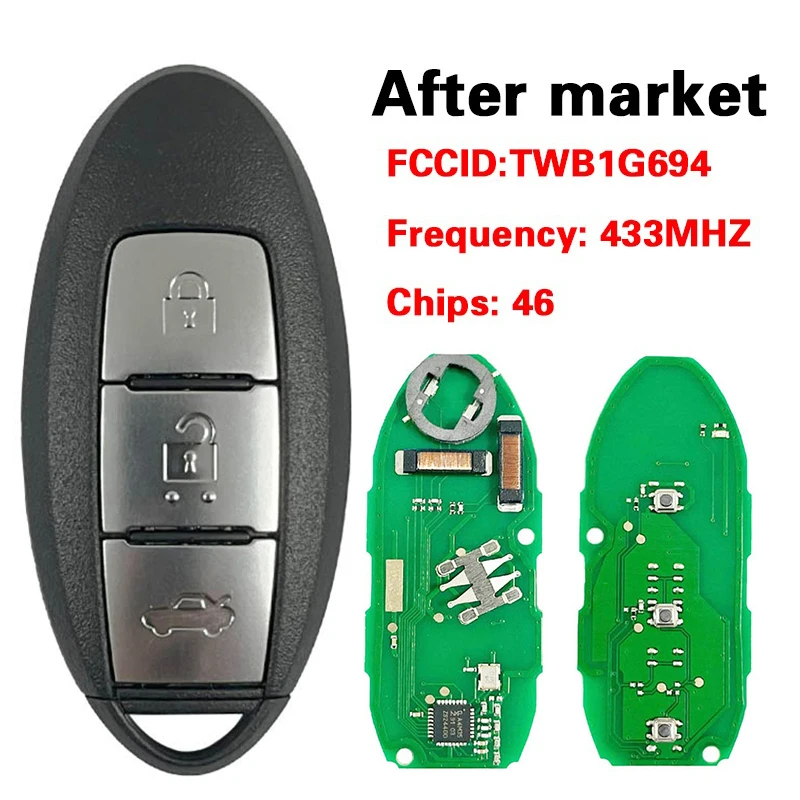 

CN027045 Оригинальный 3-кнопочный смарт-брелок 434 МГц 46 чип HITAG2 PCF7952 FCC TWB1G694 для MICRA Juke Cube Leaf