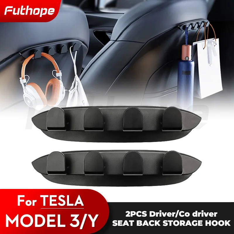 Futhope 2pcs Rear Seat Hooks for Tesla Model 3 Model Y Highland Storage Bag Organization Large Storage Space