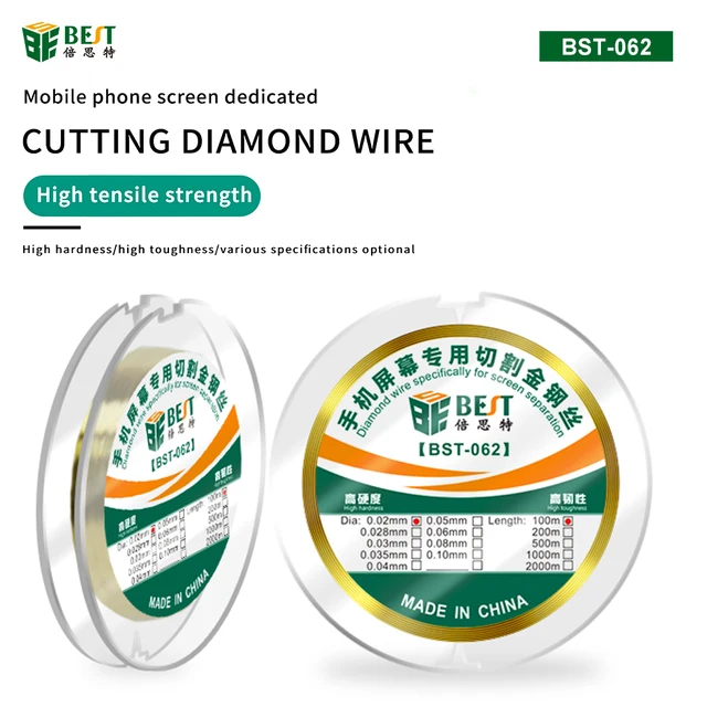 1 rolka specjalna drut diamentowy stop złota drut molibdenowy 100M 0.02-0.1mm linia cięcia LCD/wyświetlacz OLED Separator BST-062