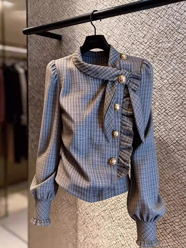 

Корейская женская повседневная рубашка в клетку с длинным рукавом, уникальный стиль, высокое качество, антивозрастной эффект