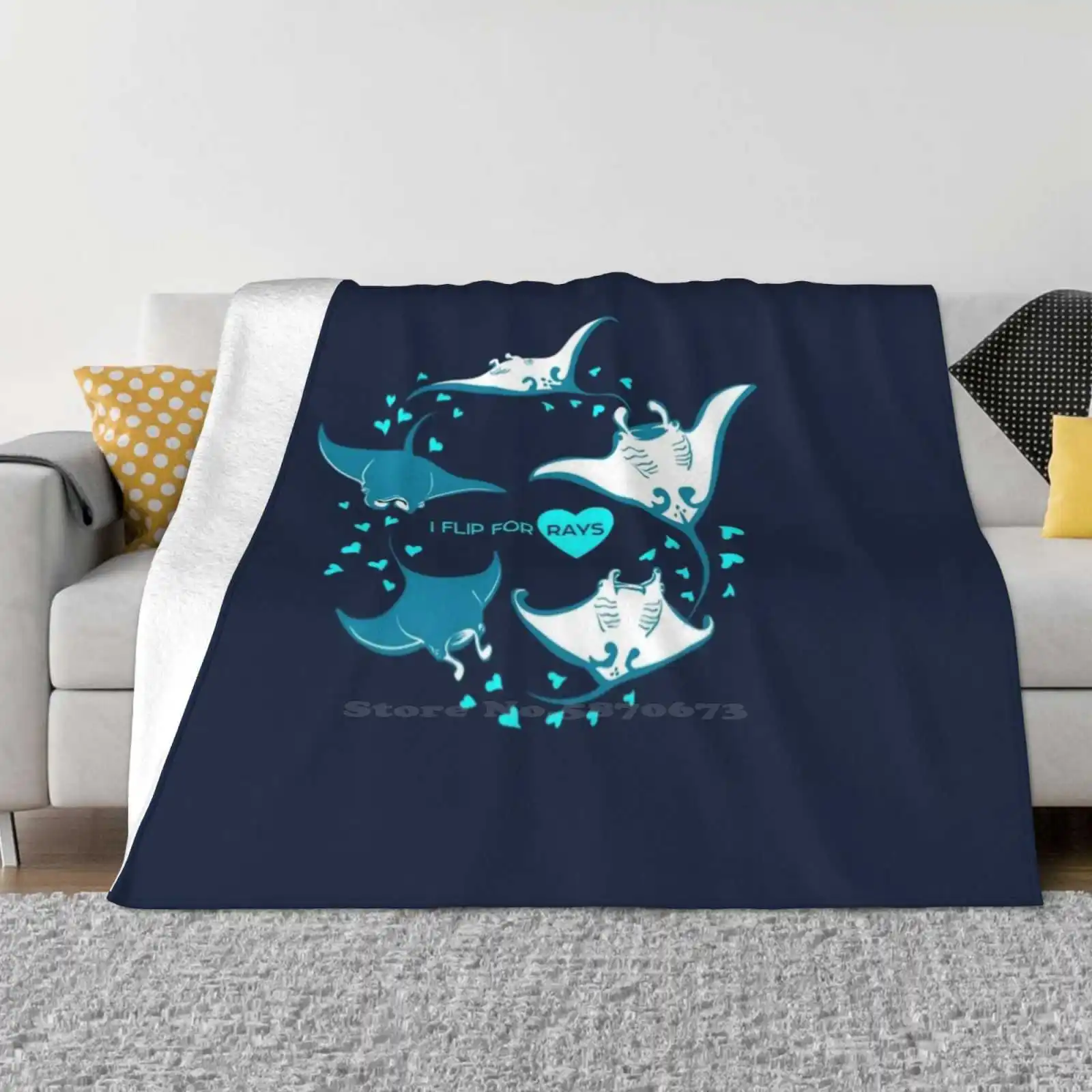 Love Manta-I Flip For Rays Blanket Soft Warm Travel Portable Blanket Rays Love Hearts Ocean Blue Flip Peppermint Narwhal