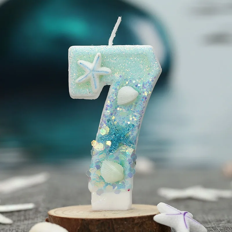 Shell Whispers Ocean Series Number Birthday Candles - Lake Blue Starfish Cake Decor for Party Anniversary view 5