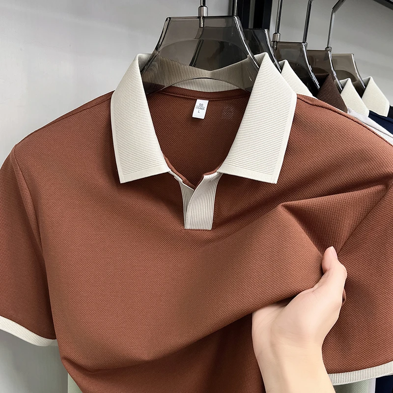 Fashion unique color blocked short sleeve men's polo shirt high-end summer breathable lightweight casual luxury comfort T-shirt