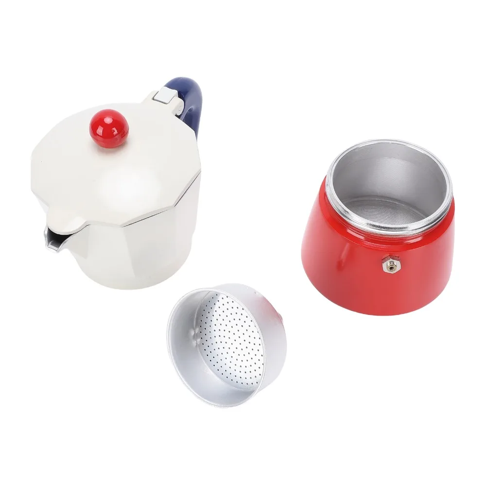 

Aluminum Alloy Italian Coffee Maker 150ml Capacity 3 Cup Size Moka Pot Colorful Stovetop Coffee Maker Coffee Brewing