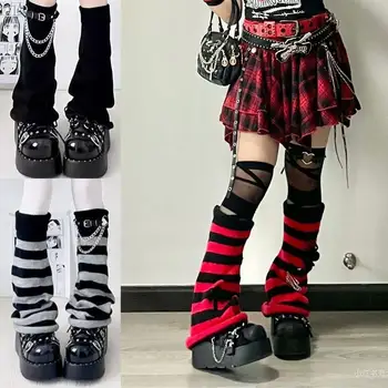 גרבי חורף יפניים מסוגננים בצבעים שחור ולבן עם פסים לנשים בסג...