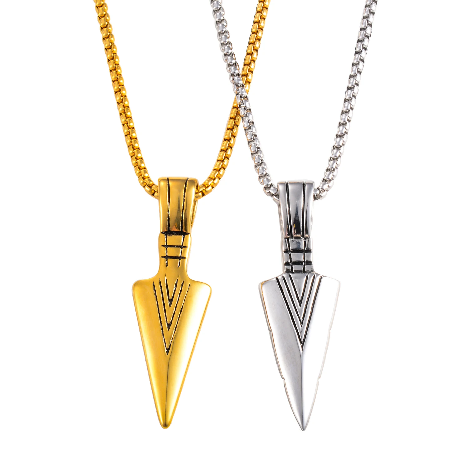 Men‘s Stainless Steel Gold Silver-Color Spear Pendant Necklace Accessories For Men Hip Hop Fashion Metal Necklace Jewelry Gift