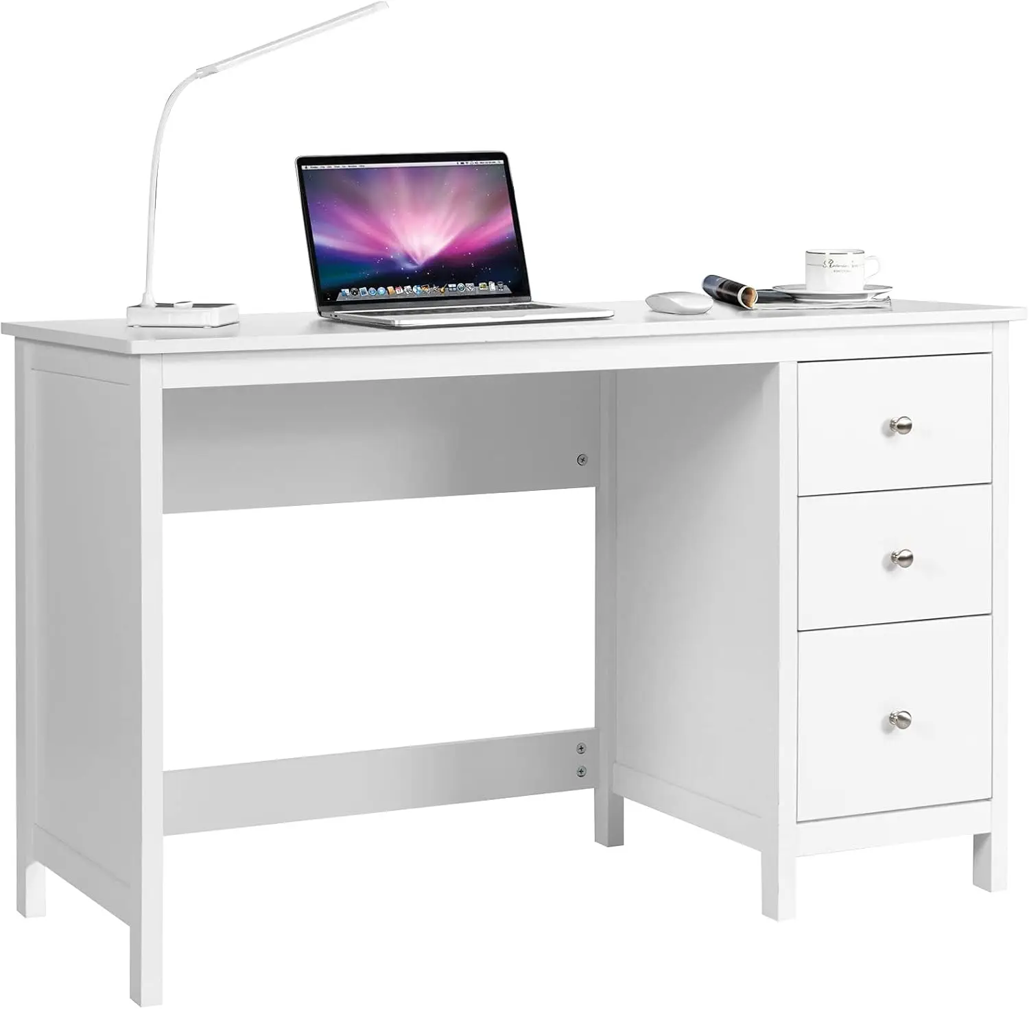 White Desk with Drawers, Modern Home Office Computer Desk, Compact Writing Study Desk Laptop Desk for Bedroom, Workstation