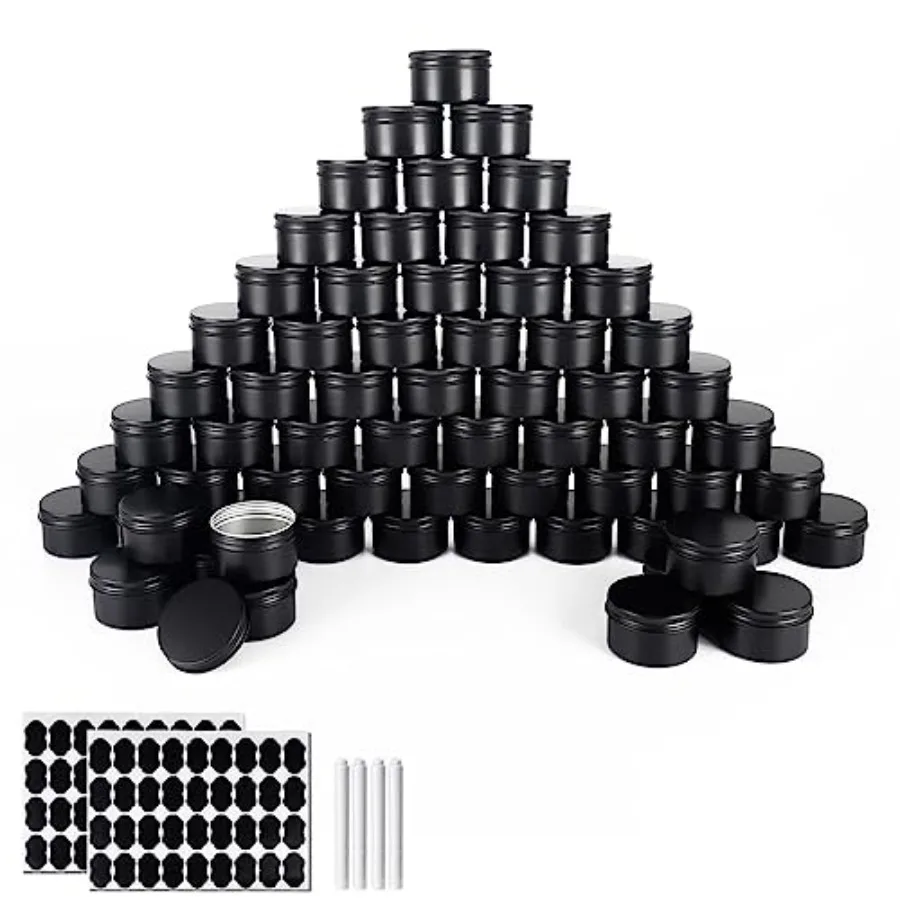 Paquete de 64 Latas Redondas con Tapa de Rosca, Envases Metálicos de Aluminio de 4 Oz para Alimentos, Velas, Bálsamos, Especias y Cuidado de la Barba