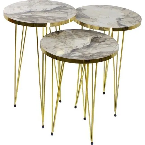 Pratico Gold Metal Toe White Marble Pattern Zigon SehpaMonte Coffee Table Roman Zigon Coffee Table-White/Cappuccino/Coffee Türkiye'den