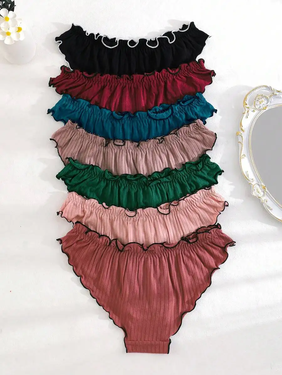 

7 Pieces Ruffled Ribbed Bikini Brief Panties For Women