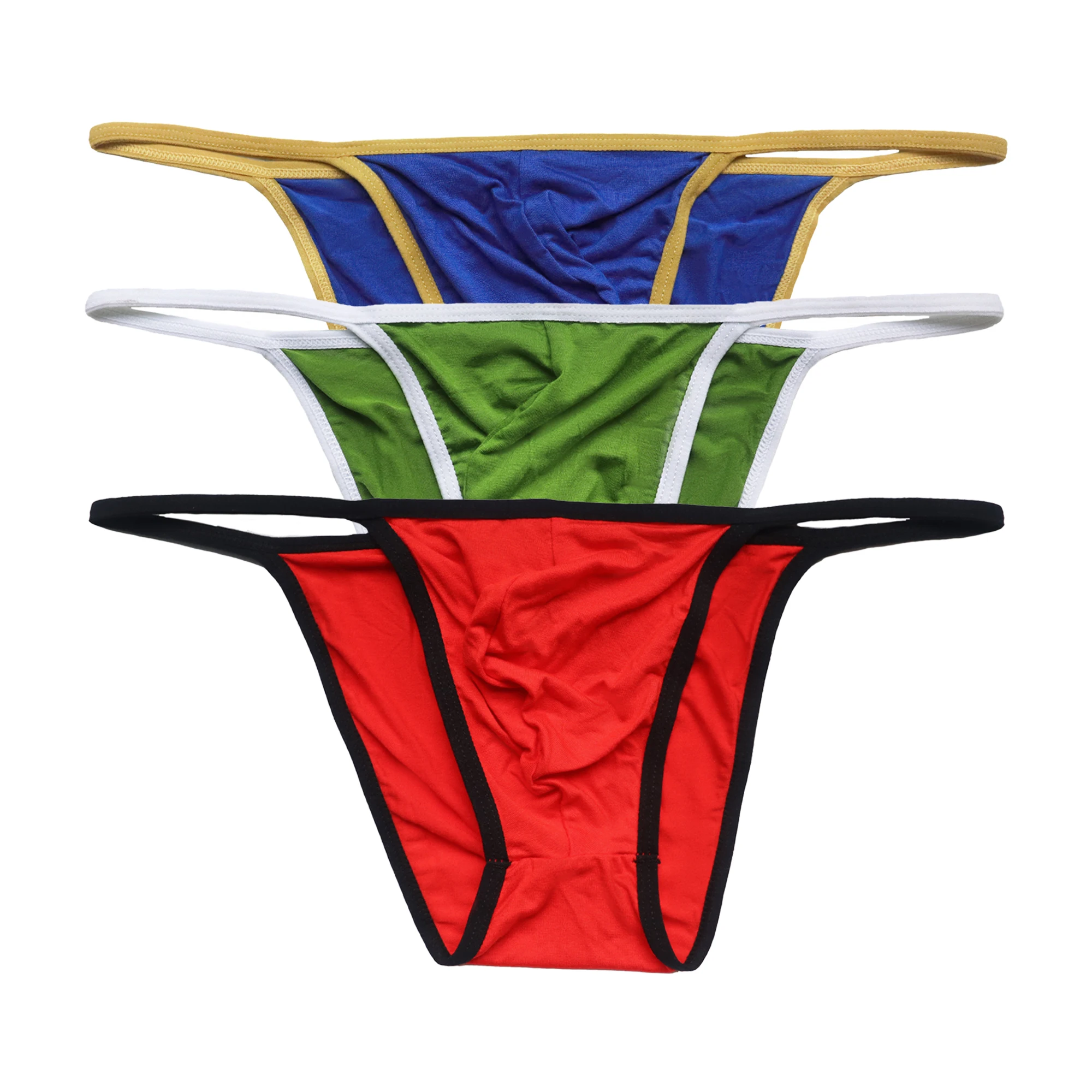 3-قطعة بلون الملابس الداخلية مجموعة الرجال مريحة ملابس داخلية جيدة التهوية ثونغ على شكل حرف U نفخ حقيبة مثير مثلث الملابس الداخلية