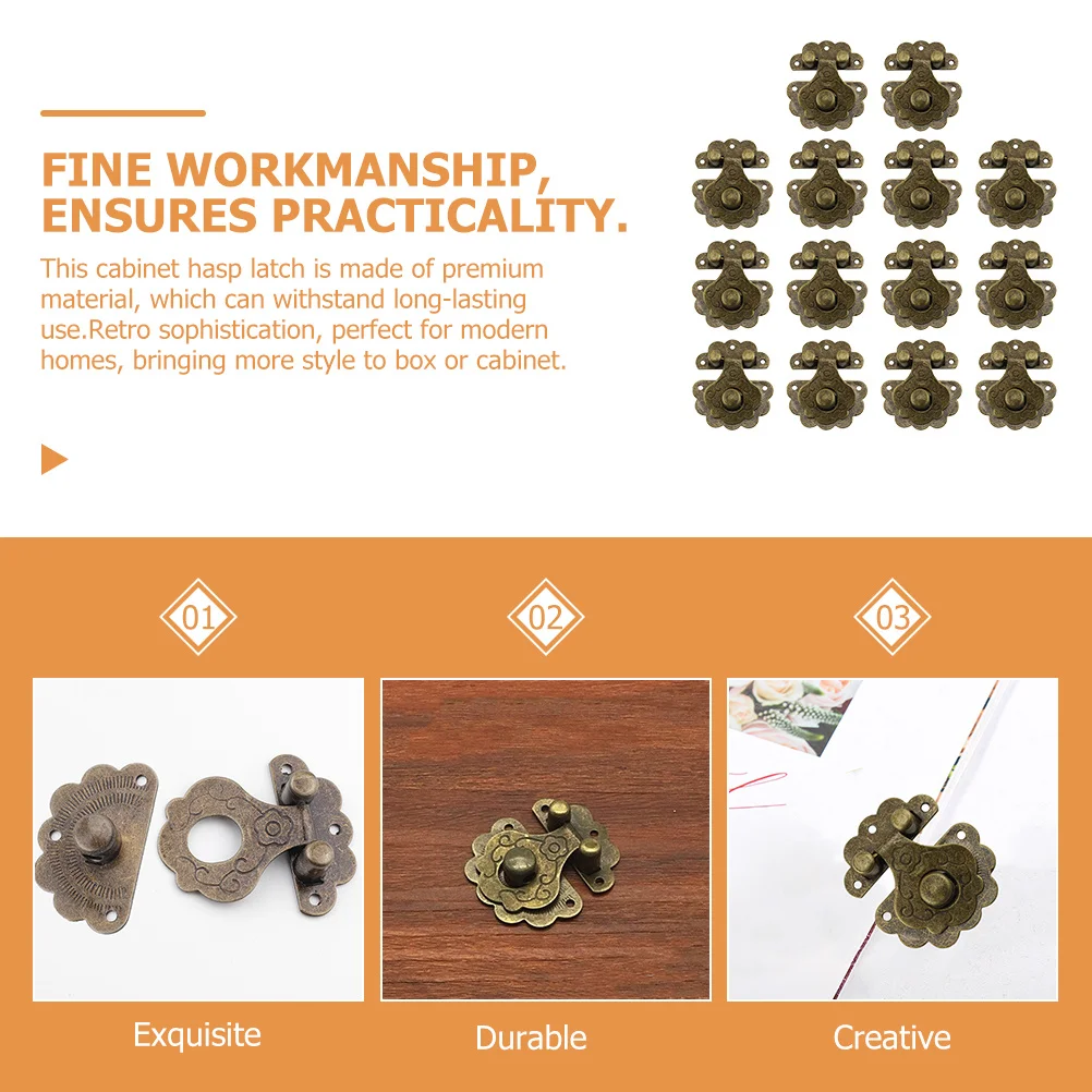 

14Pcs Latch Hasp Wooden Case Latches Retro Sophistication Practical Use Hasp Latch Jewelry Box Hardware