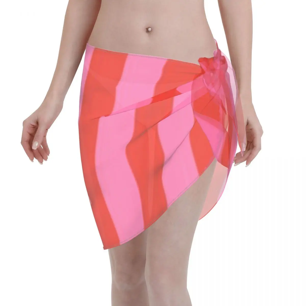 

Promotion Pink Red Stripes Pattern Maximalist Style Women's Beach Wrap SkirtSpa Lounge Sarong Wrap