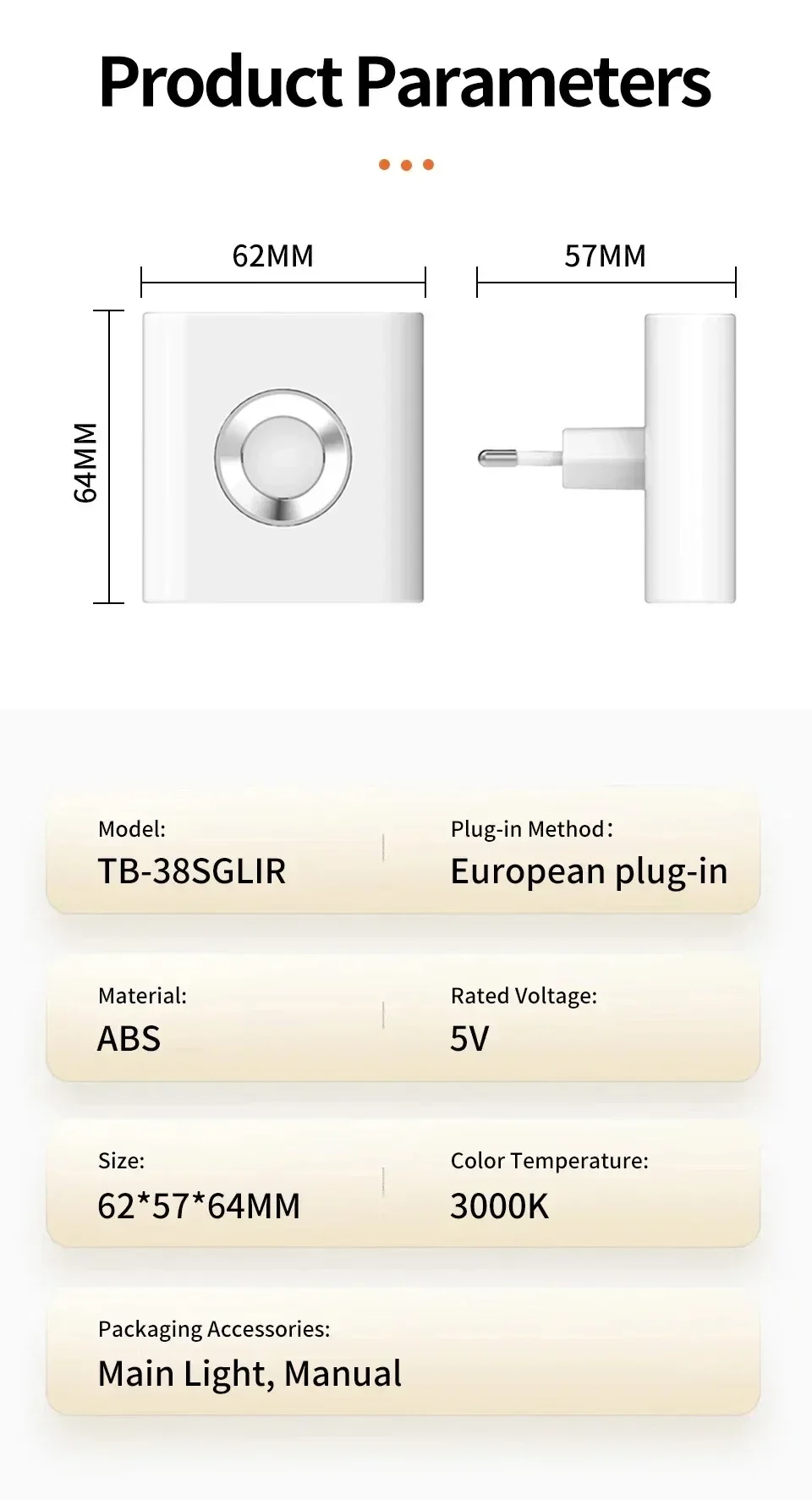 EU Plug LED Motion Sensor Wall Lamp 120° Wide Angle Warm White Night Light for Stairs Bedrooms Hallways - Eye Protection