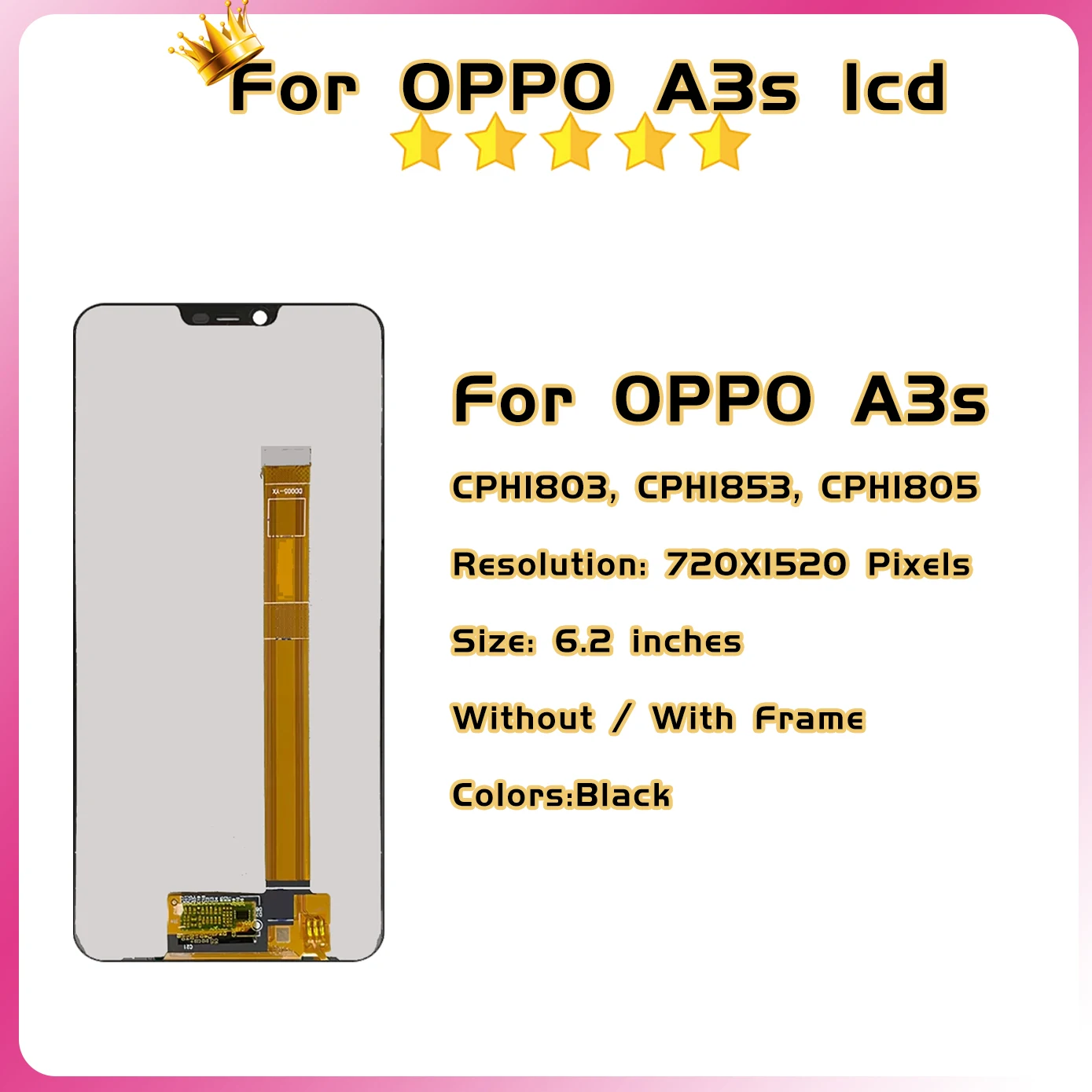 6.2\'\' LCD For OPPO A3S CPH1803 CPH1853 LCD Display Touch Panel Sensor For OPPO A3s Screen No/With Frame  Digitizer Assembly